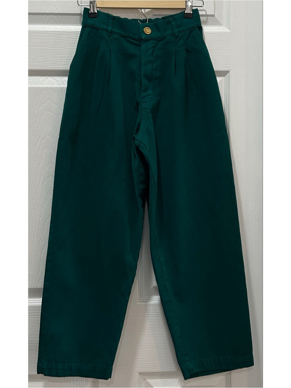 Big Bud Press Women's Cotton Trousers Pleated Sz XXS Forest Green Elastic Waist - Picture 3 of 7